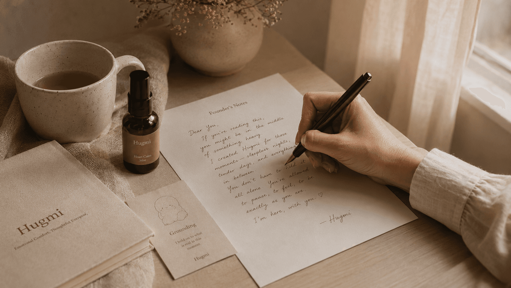 Founder note being written for Hugmi